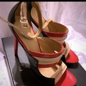L.A.M.B. Jane Strappy Heel 8 Black Red Cream